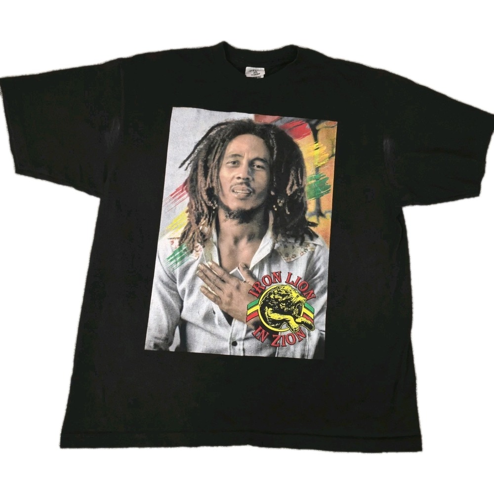 Bob Marley Shaka Wear Men's 2XL Black T-Shirt Iron Lion In Zion Double-Sided